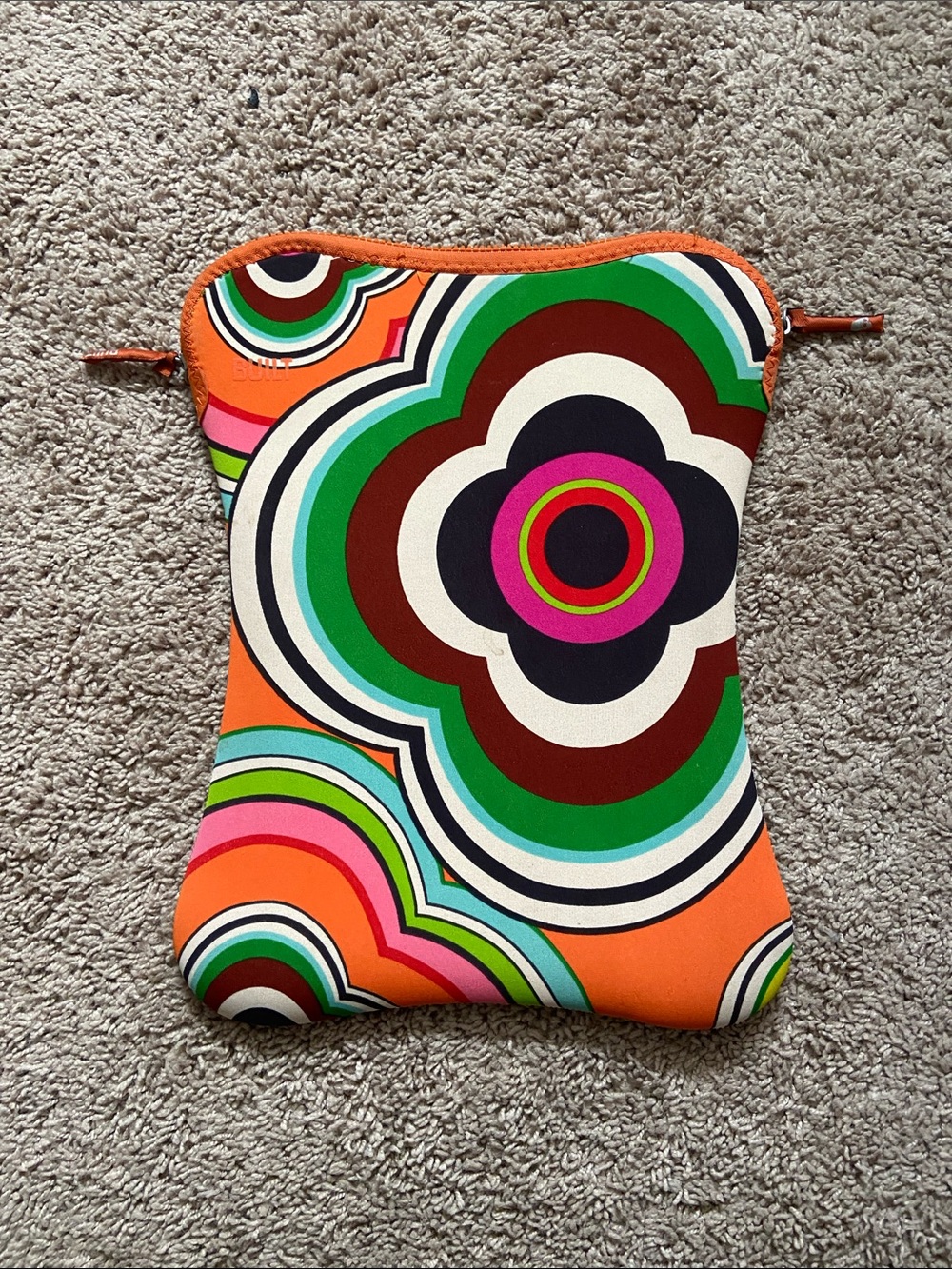 Colorful Retro Orange Floral Pattern Built Laptop Sleeve